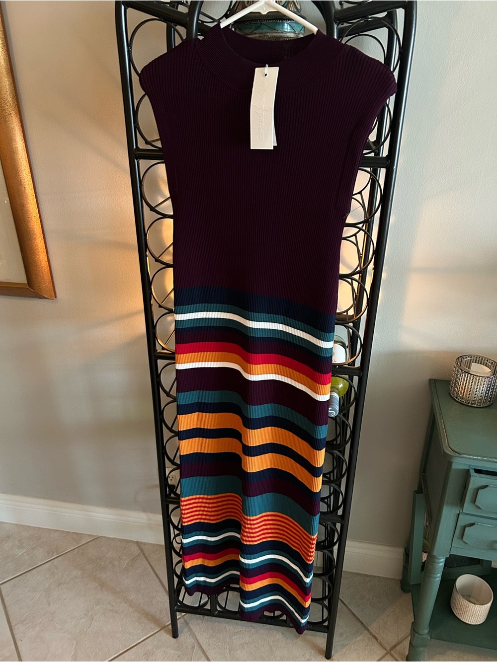 Adyson Parker Ribbed Maxi Skirt in Plum with Multicolor Stripes NWT med